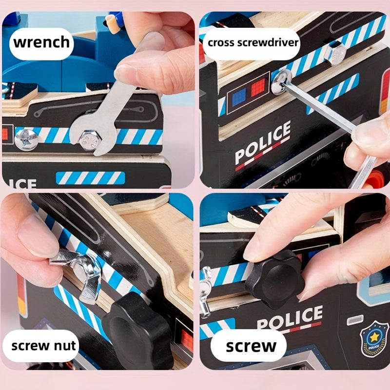 Montessori Wooden Police Car Take-Apart Toy – Construction, Problem-Solving & Fine Motor Skills Playset - Kid Zone