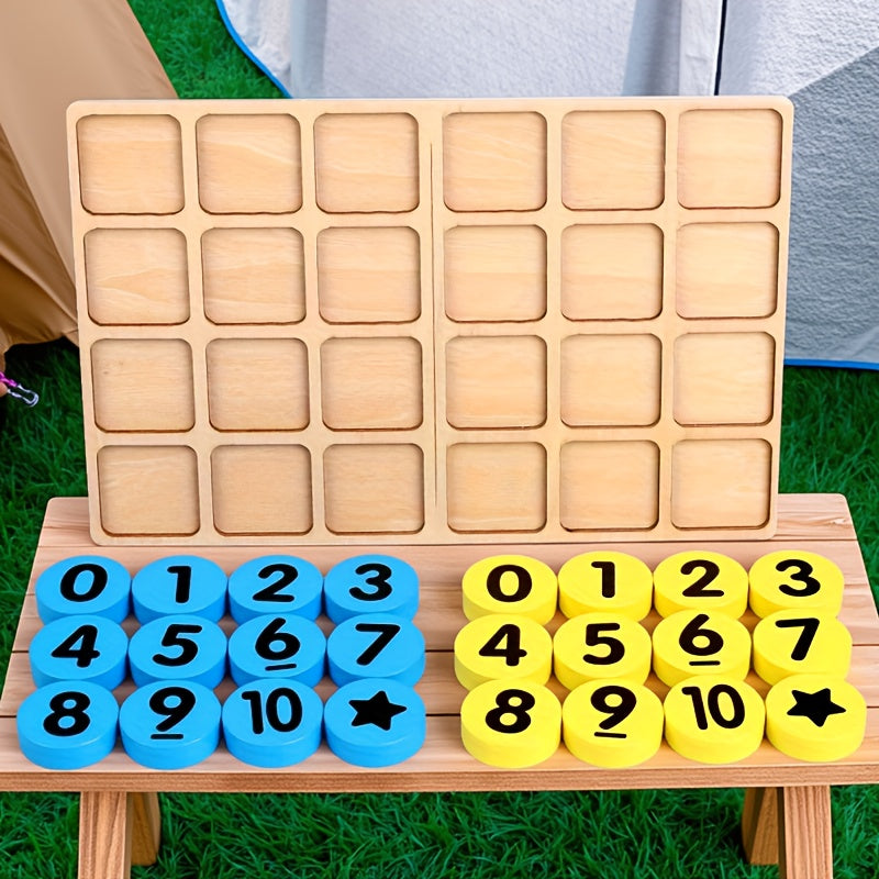 Montessori Wooden Counting Discs – 24 Colorful Math Tokens for Kids (Yellow & Blue) - Kid Zone