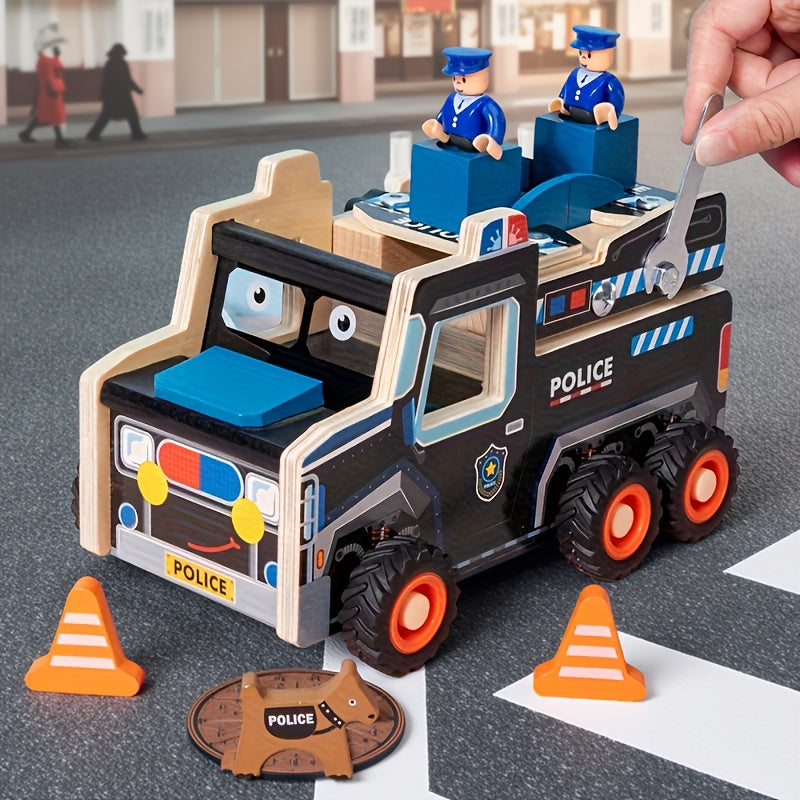 Montessori Wooden Police Car Take-Apart Toy – Construction, Problem-Solving & Fine Motor Skills Playset - Kid Zone