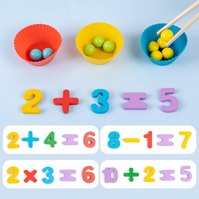 Wooden Number Matching Toy with Beads & Tweezers – Fine Motor Skill Development - Kid Zone