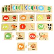 Montessori Wooden Alphabet Puzzle – ABC Learning Game for Kids with Animals & Food Words - Kid Zone