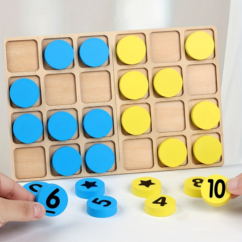 Montessori Wooden Counting Discs – 24 Colorful Math Tokens for Kids (Yellow & Blue) - Kid Zone