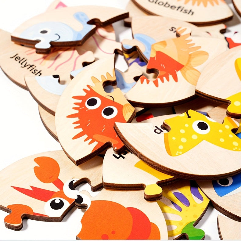 36-Piece Wooden Ocean Puzzle – Round Montessori Board for Toddlers - Kid Zone