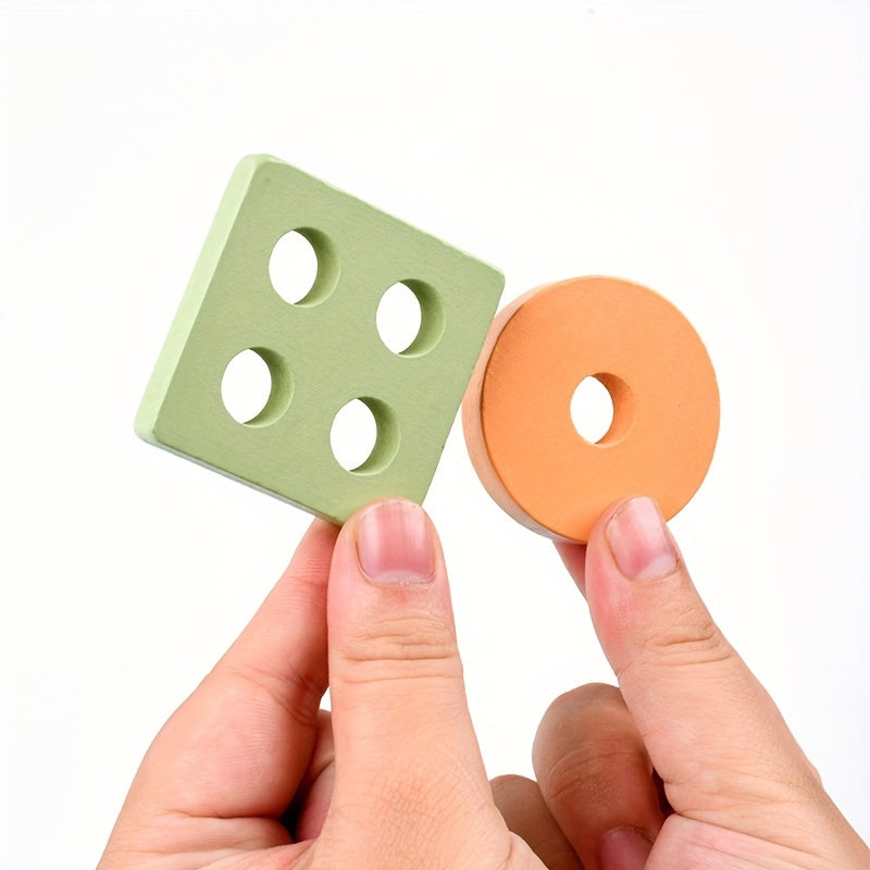 Wooden Shape Stacking Peg Set – Colorful Geometric Sorting Toy for Toddlers - Kid Zone