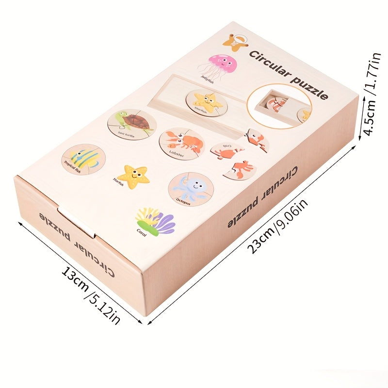 36-Piece Wooden Ocean Puzzle – Round Montessori Board for Toddlers - Kid Zone
