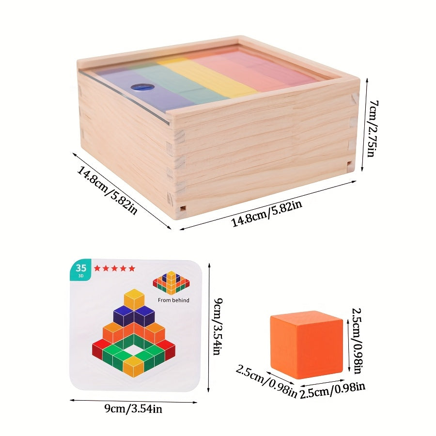 3D Wooden Geometric Building Blocks Set – 50-Piece Educational Toy - Kid Zone