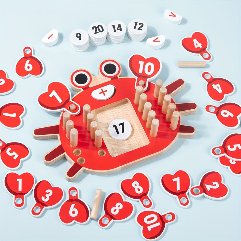 Montessori Wooden Crab Math Toy – Early Learning Addition Board for Kids - Kid Zone