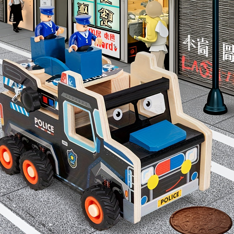 Montessori Wooden Police Car Take-Apart Toy – Construction, Problem-Solving & Fine Motor Skills Playset - Kid Zone