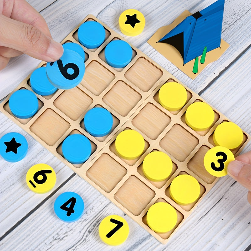 Montessori Wooden Counting Discs – 24 Colorful Math Tokens for Kids (Yellow & Blue) - Kid Zone
