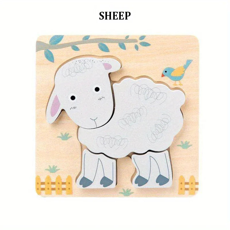 3D Wooden Animal Puzzles for Kids – Early Learning Brain Development Toy - Kid Zone