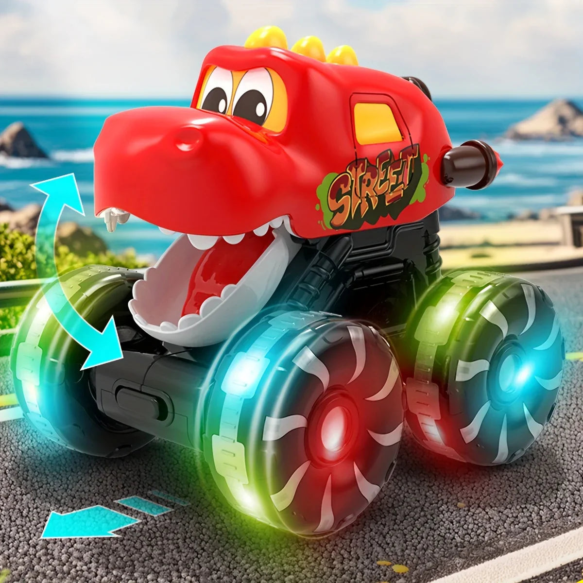 Monster Truck Dinosaur Toy Set – 3 Press-and-Go Cars with LED Wheels - Kid Zone