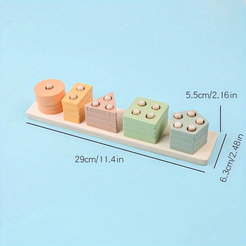 Wooden Shape Stacking Peg Set – Colorful Geometric Sorting Toy for Toddlers - Kid Zone