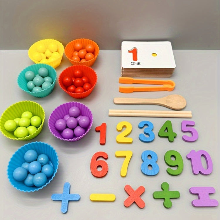 Wooden Number Matching Toy with Beads & Tweezers – Fine Motor Skill Development - Kid Zone