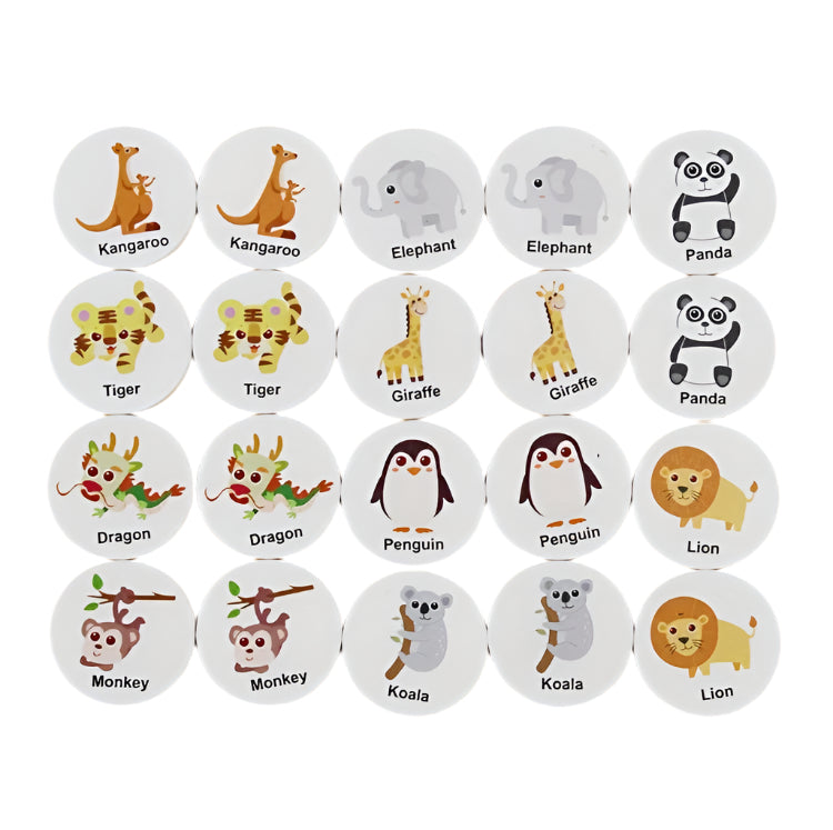 Montessori Wooden Memory Matching Game – Animals, Fruits & Dinosaurs Cards for Kids & Family - Kid Zone