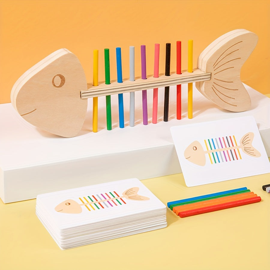 Montessori Wooden Fish Bone Puzzle – Early Learning Color & Counting Toy - Kid Zone
