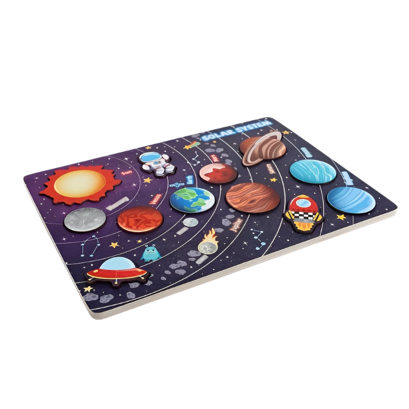 Wooden Solar System Puzzle for Kids – Interactive Space Learning Board - Kid Zone