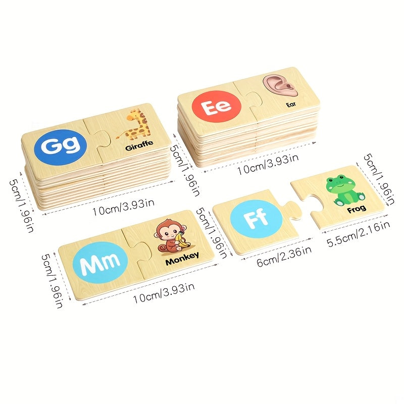 Montessori Wooden Alphabet Puzzle – ABC Learning Game for Kids with Animals & Food Words - Kid Zone