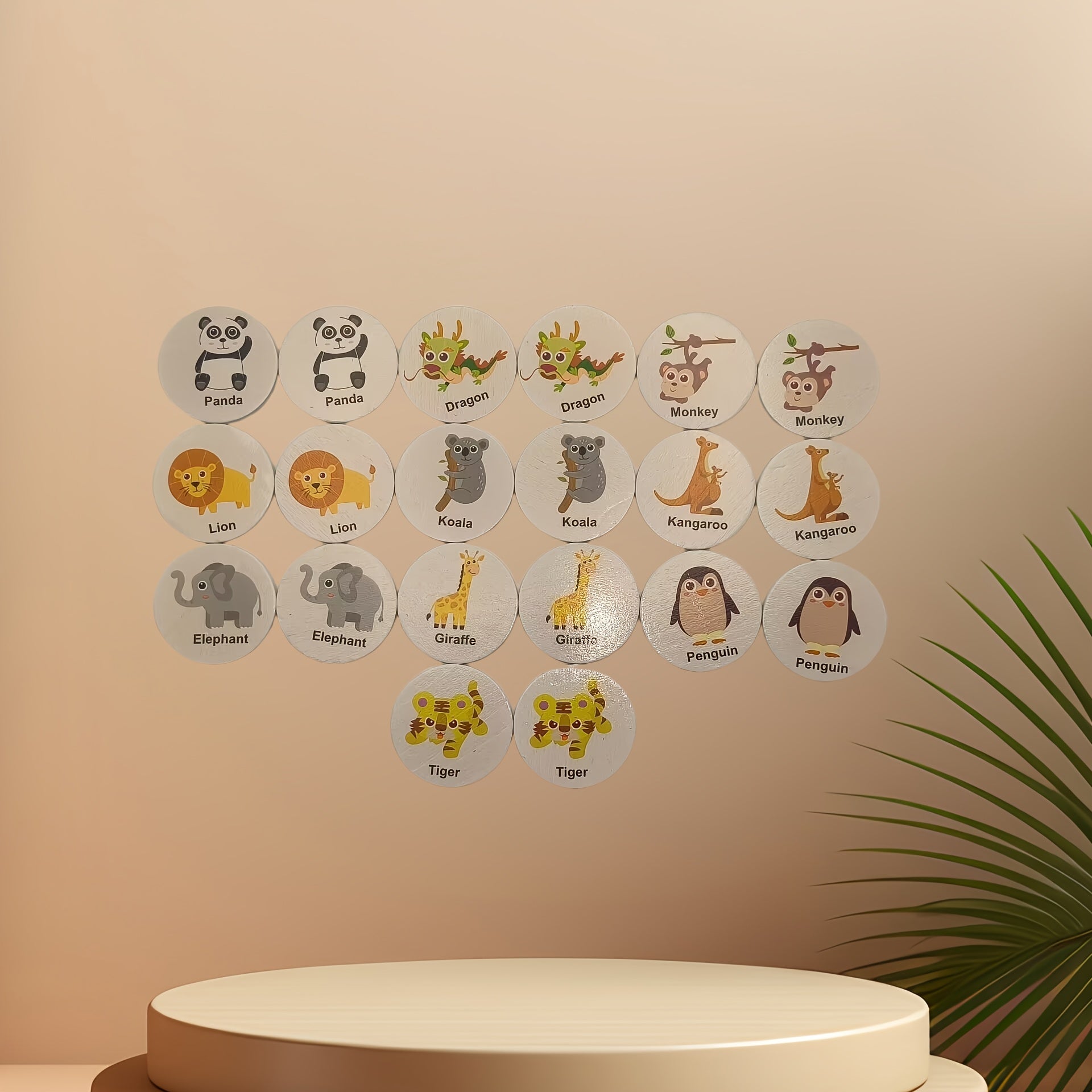 Montessori Wooden Memory Matching Game – Animals, Fruits & Dinosaurs Cards for Kids & Family - Kid Zone