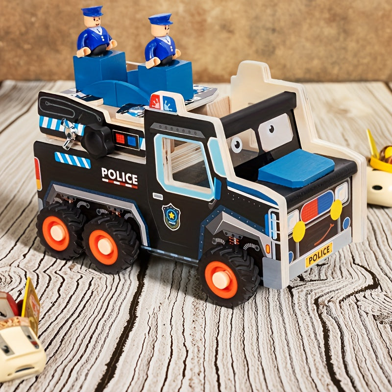 Montessori Wooden Police Car Take-Apart Toy – Construction, Problem-Solving & Fine Motor Skills Playset - Kid Zone
