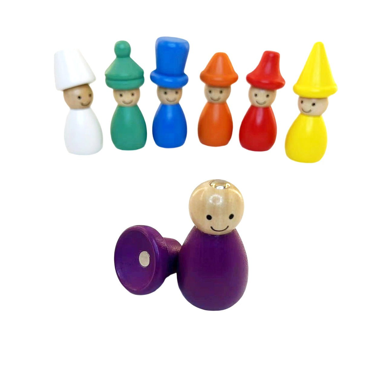 Magnetic Wooden Hats Set – 7 Colorful Pieces Matching Toy - Kid Zone