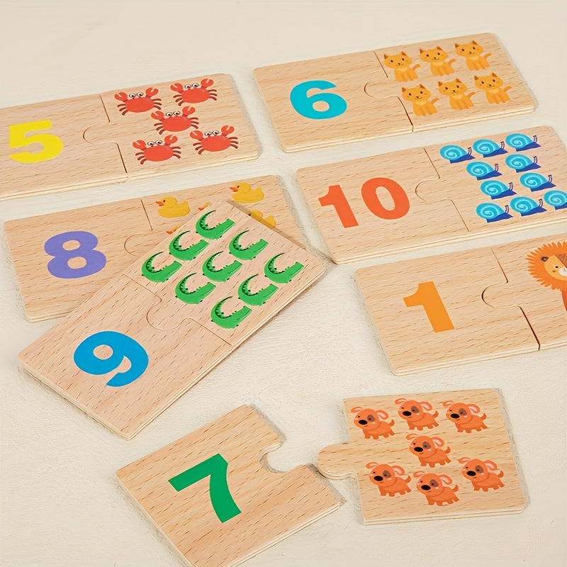 Wooden Animal Number Matching Puzzle – Fun Early Learning Toy - Kid Zone