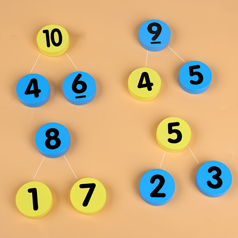 Montessori Wooden Counting Discs – 24 Colorful Math Tokens for Kids (Yellow & Blue) - Kid Zone