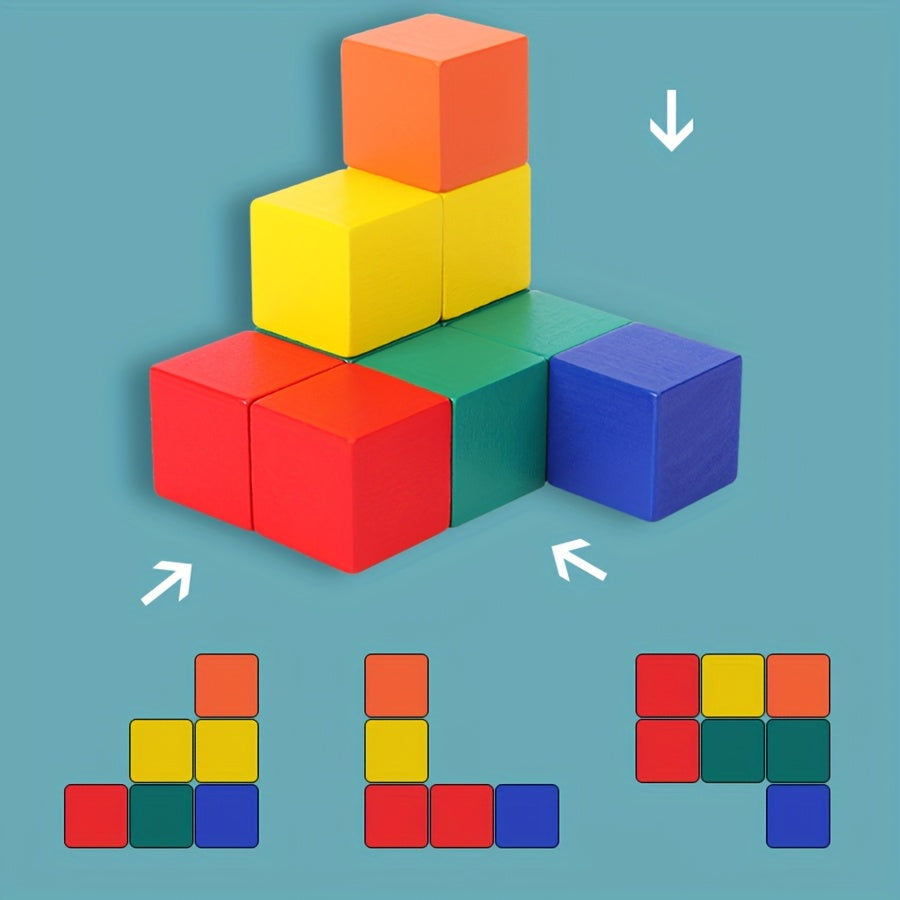 3D Wooden Geometric Building Blocks Set – 50-Piece Educational Toy - Kid Zone