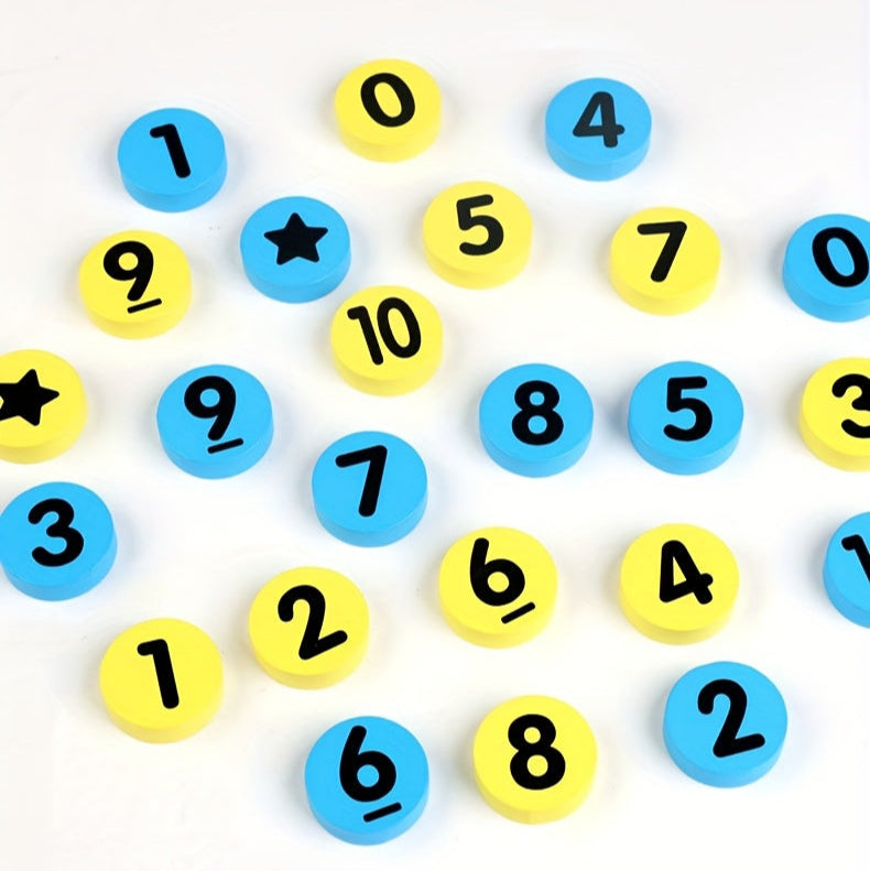 Montessori Wooden Counting Discs – 24 Colorful Math Tokens for Kids (Yellow & Blue) - Kid Zone