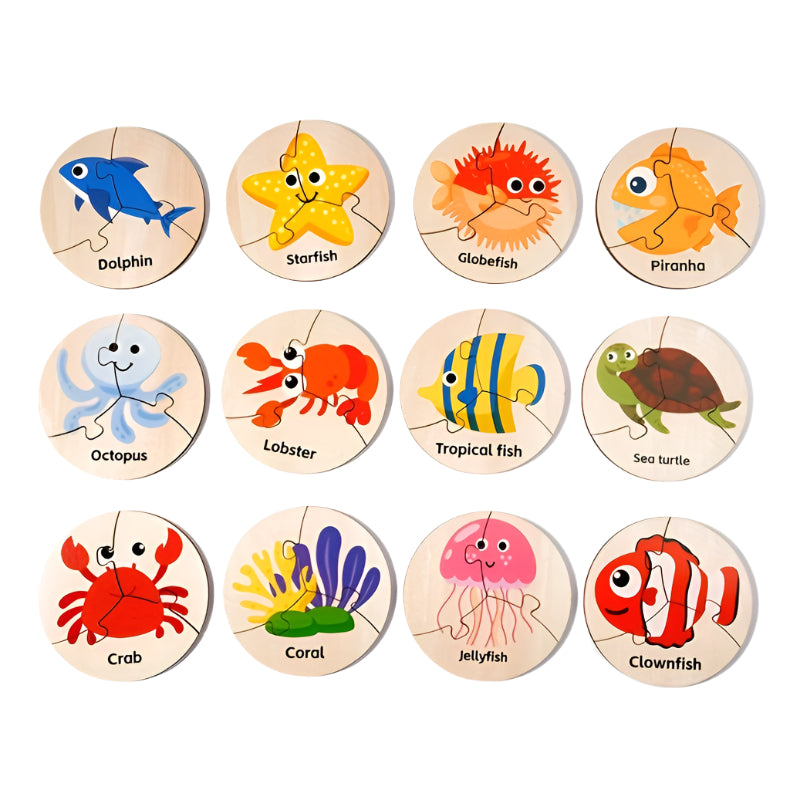 36-Piece Wooden Ocean Puzzle – Round Montessori Board for Toddlers - Kid Zone