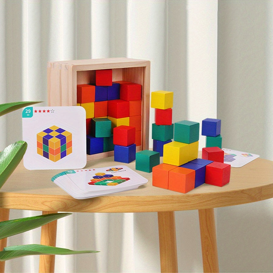 3D Wooden Geometric Building Blocks Set – 50-Piece Educational Toy - Kid Zone