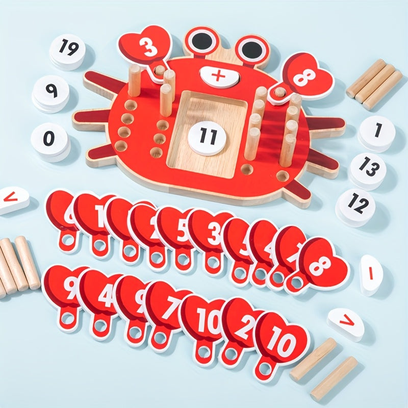 Montessori Wooden Crab Math Toy – Early Learning Addition Board for Kids - Kid Zone