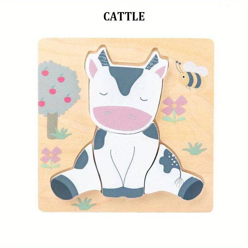 3D Wooden Animal Puzzles for Kids – Early Learning Brain Development Toy - Kid Zone