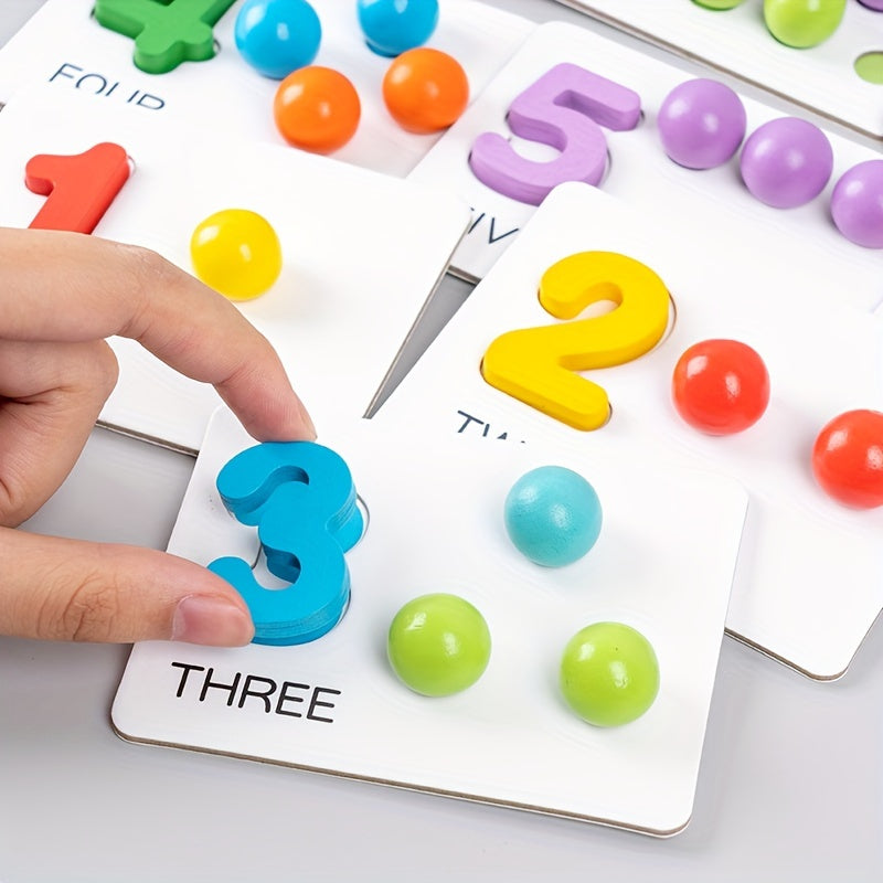 Wooden Number Matching Toy with Beads & Tweezers – Fine Motor Skill Development - Kid Zone