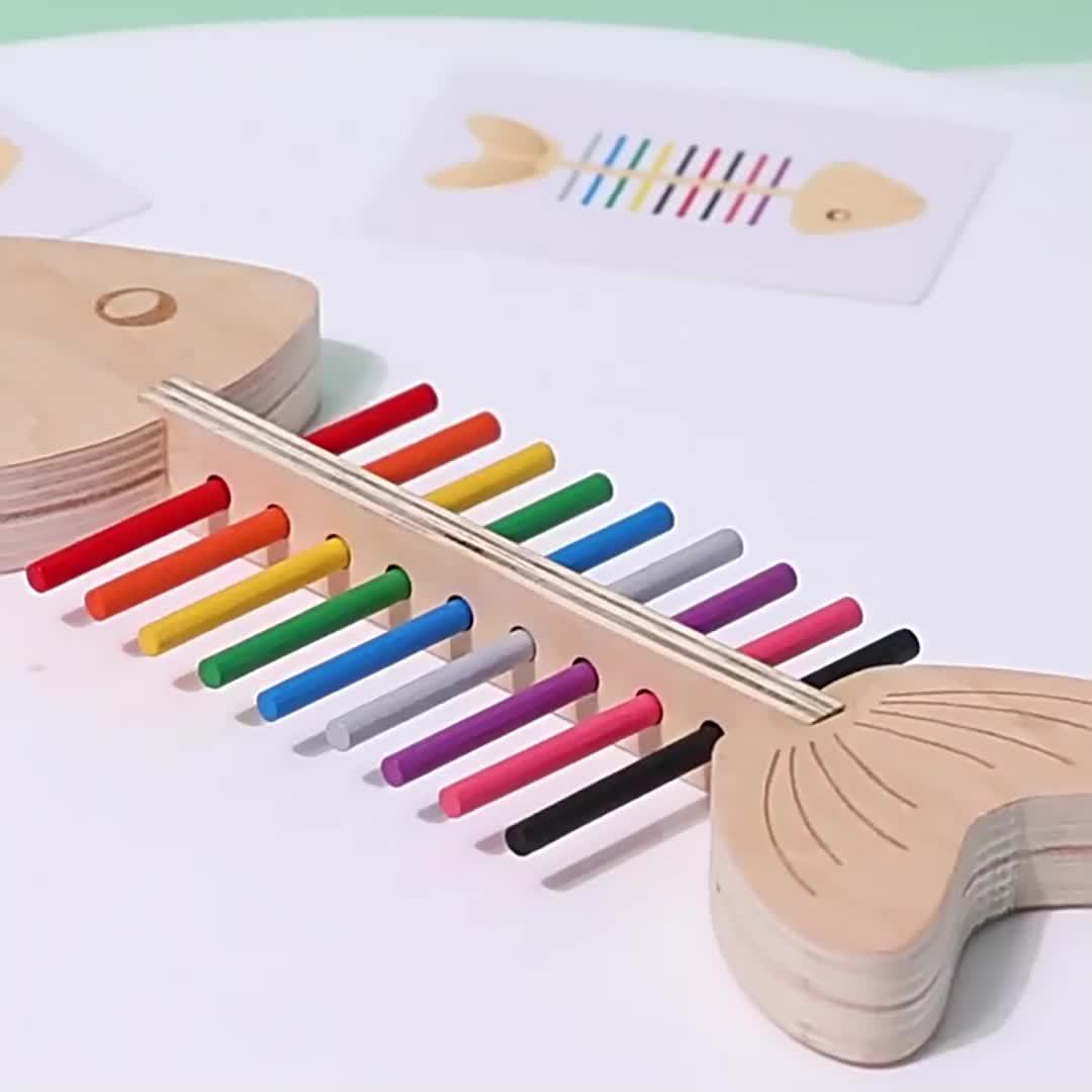 Montessori Wooden Fish Bone Puzzle – Early Learning Color & Counting Toy - Kid Zone