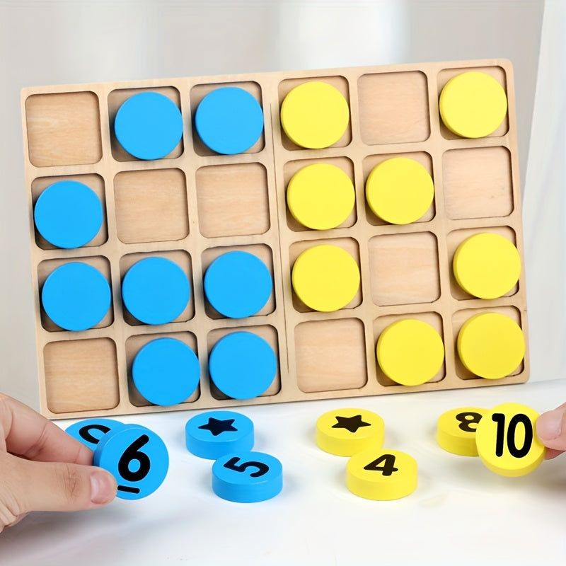Montessori Wooden Counting Discs – 24 Colorful Math Tokens for Kids (Yellow & Blue) - Kid Zone