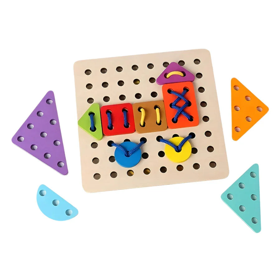 Wooden Educational Toy for Kids – Colorful Lacing & Shape Sorting Montessori Game - Kid Zone