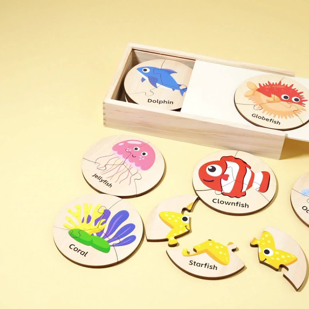 36-Piece Wooden Ocean Puzzle – Round Montessori Board for Toddlers - Kid Zone