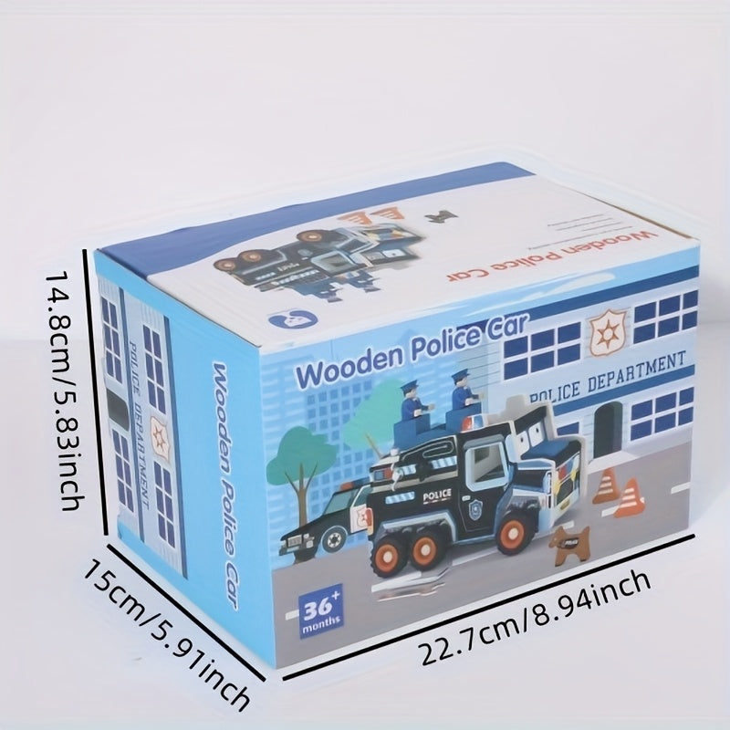 Montessori Wooden Police Car Take-Apart Toy – Construction, Problem-Solving & Fine Motor Skills Playset - Kid Zone