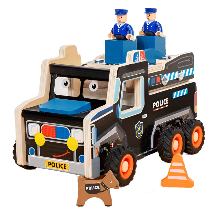 Montessori Wooden Police Car Take-Apart Toy – Construction, Problem-Solving & Fine Motor Skills Playset - Kid Zone