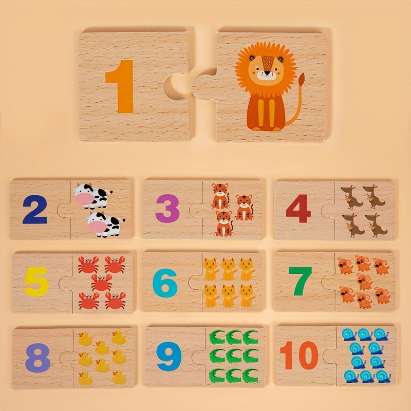 Wooden Animal Number Matching Puzzle – Fun Early Learning Toy - Kid Zone
