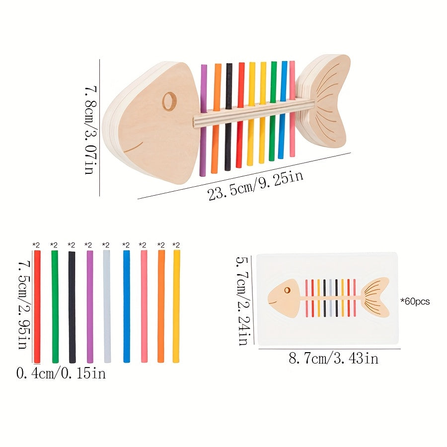 Montessori Wooden Fish Bone Puzzle – Early Learning Color & Counting Toy - Kid Zone