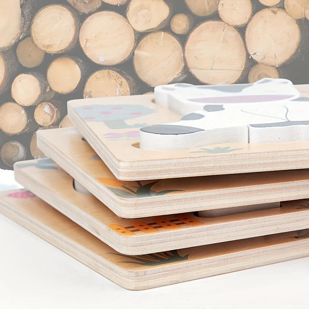 3D Wooden Animal Puzzles for Kids – Early Learning Brain Development Toy - Kid Zone