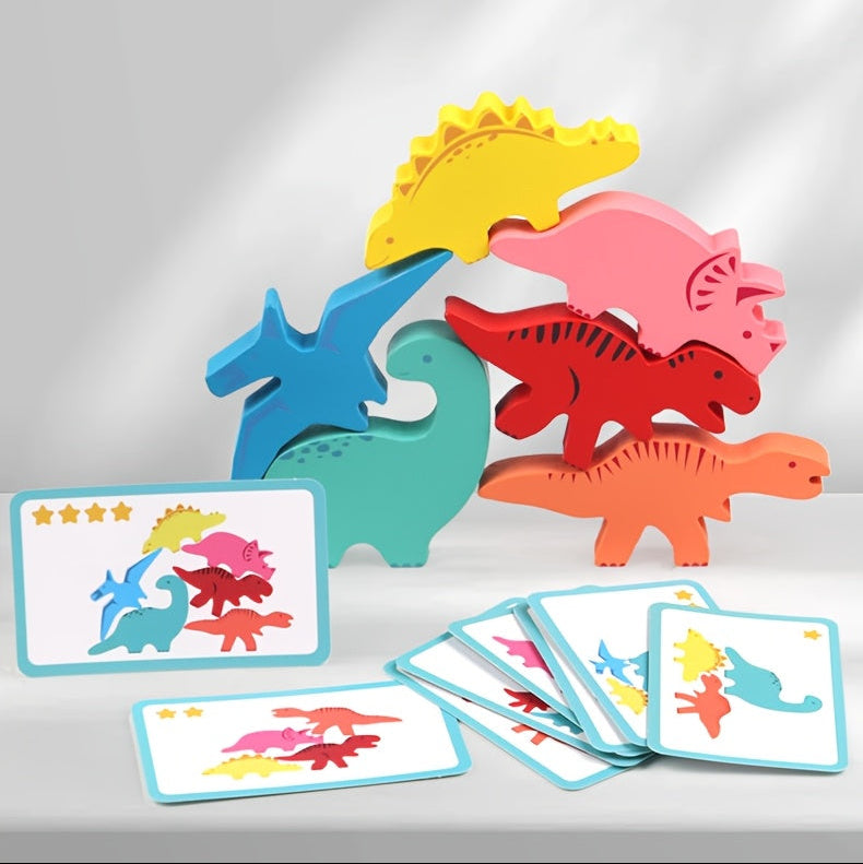 Colorful Dinosaur Stacking Game – Wooden Balance Challenge for Kids & Parents - Kid Zone