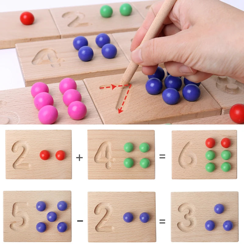 Montessori Wooden Number Tracing & Counting Board – Educational Bead Learning Toy for Kids (1–10) - Kid Zone