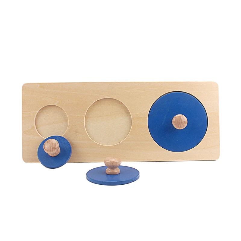 Montessori Wooden Shape Grip Board – Tri-Color Geometric Learning Puzzle - Kid Zone