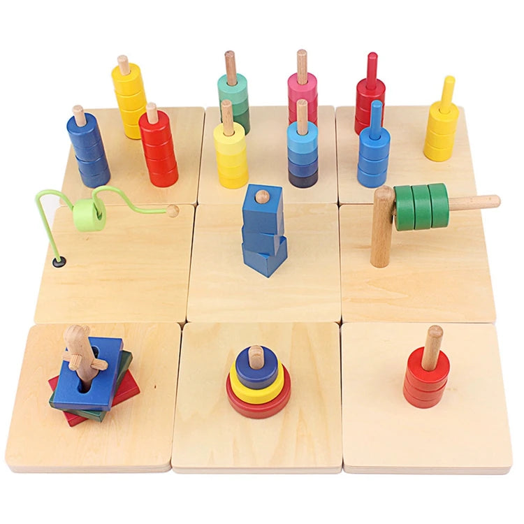 Montessori Wooden Disc Stacking Toy – Colorful Horizontal & Vertical Peg Board for Early Learning - Kid Zone