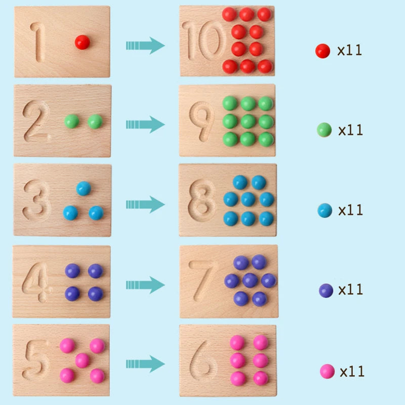 Montessori Wooden Number Tracing & Counting Board – Educational Bead Learning Toy for Kids (1–10) - Kid Zone
