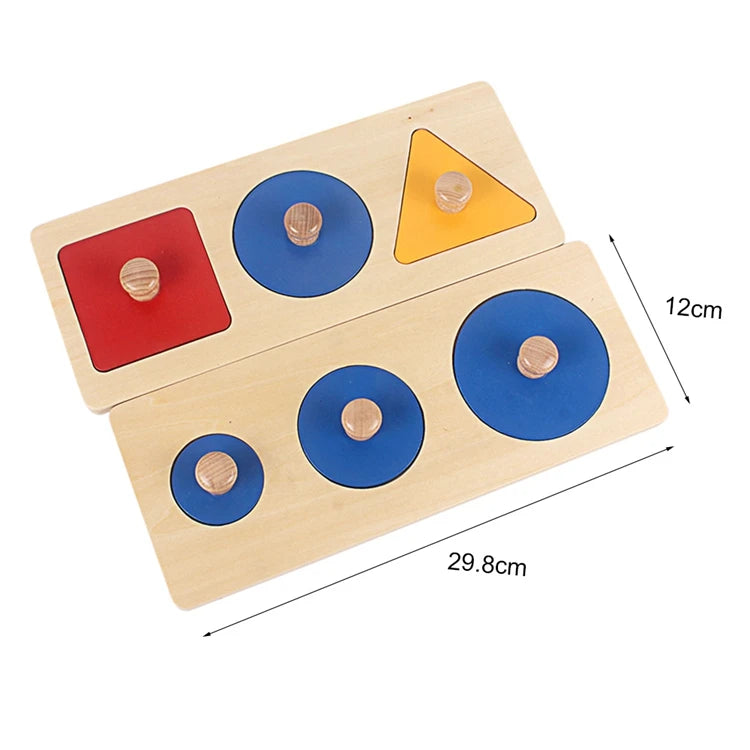 Montessori Wooden Shape Grip Board – Tri-Color Geometric Learning Puzzle - Kid Zone