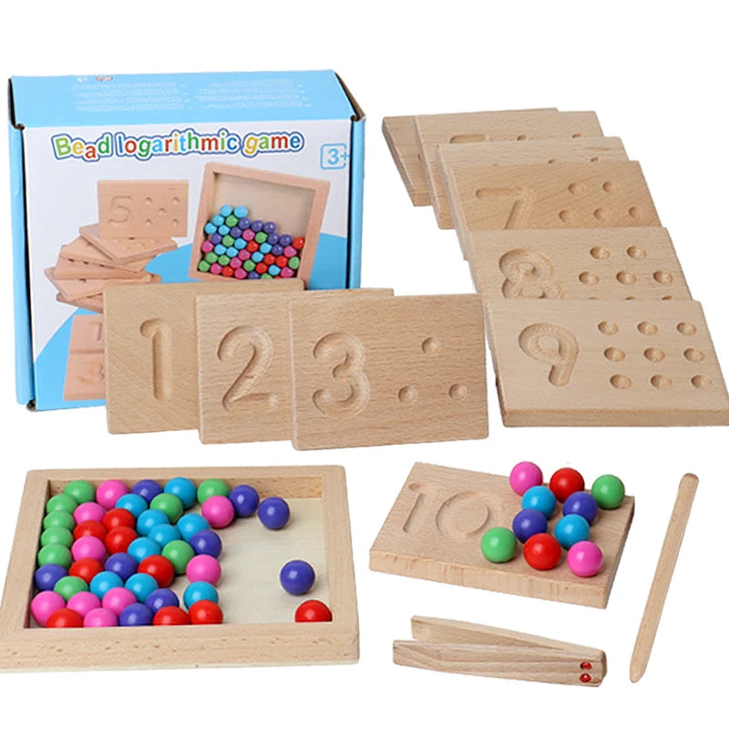 Montessori Wooden Number Tracing & Counting Board – Educational Bead Learning Toy for Kids (1–10) - Kid Zone