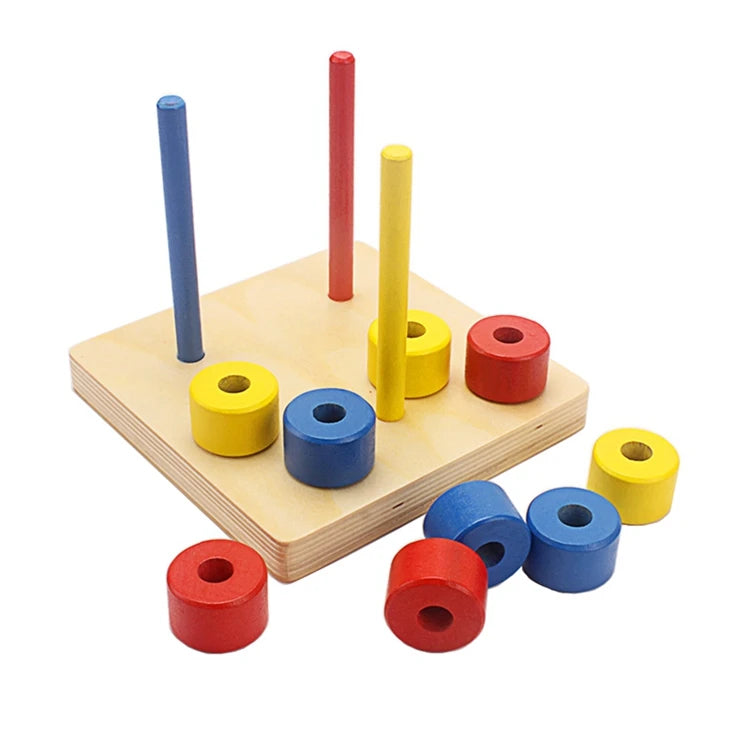 Montessori Wooden Disc Stacking Toy – Colorful Horizontal & Vertical Peg Board for Early Learning - Kid Zone